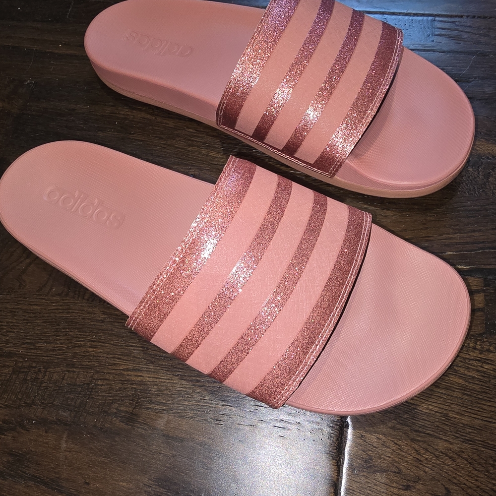Adidas Women's Glitter Pink Slide Sandals